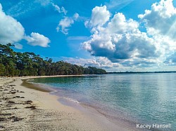 Walking along a calm beach