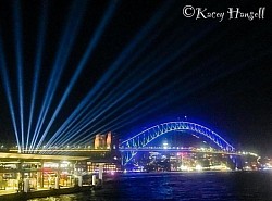 Sydney Harbour bridge lit up for vivid