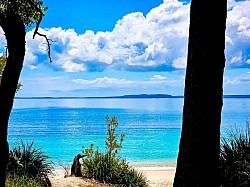 The walk to the beach to calm waters